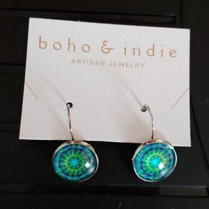 Boho earrings blue and green pattern